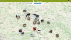 Mapa s vyznačenými místy, kde byly pořízeny fotografie uložené v cloudu MůjDisk